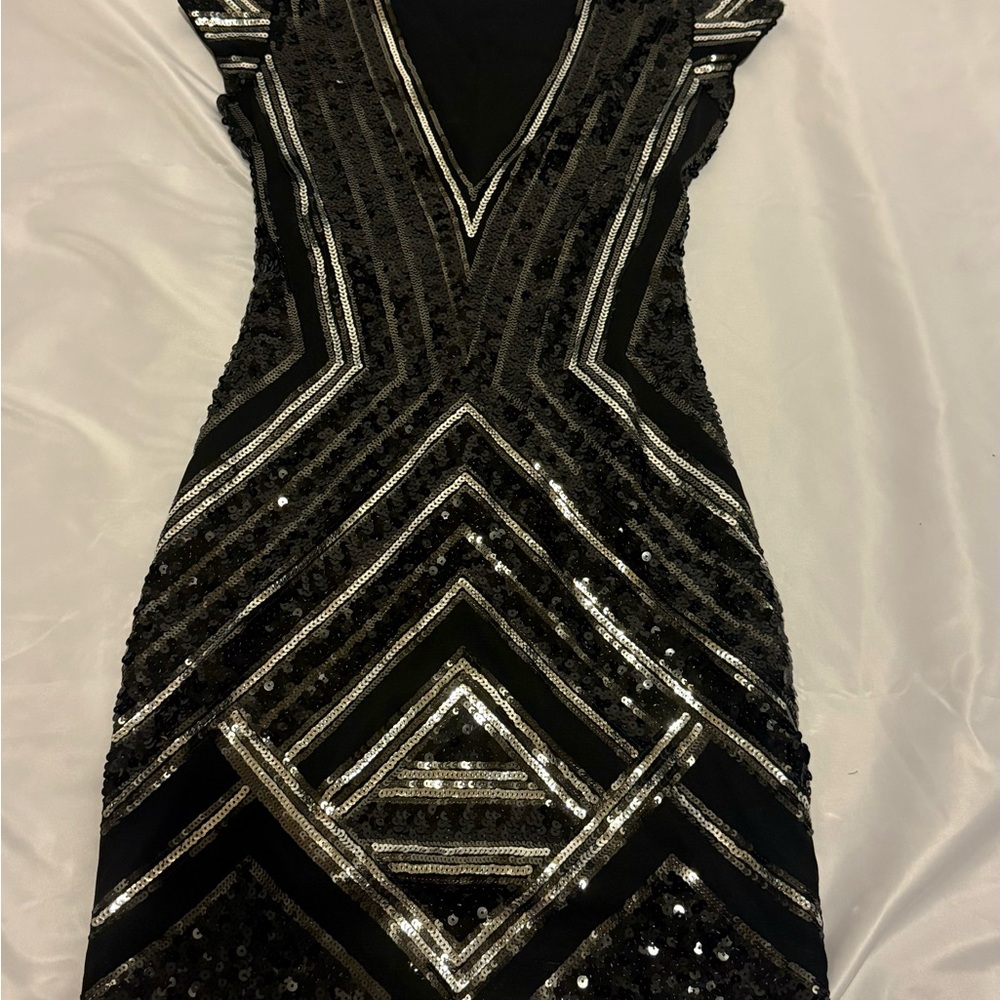 Express Black and Silver Sequin Mini Party Dress